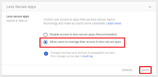 According to the google blog, after june 15, 2020 users who try to connect to an lsa for the first time will no longer be able to do so. Allow Less Secure Apps To Access Your Gmail Account Devanswers Co