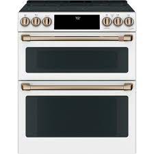 Cafe 30 In 7 0 Cu Ft Smart Slide In Double Oven Electric Range With Convection In Matte White Fingerprint Resistant Ces750p4mw2 The Home Depot Double Oven Electric Range Gas Range Double Oven