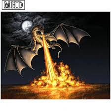Sale 5d Diy Diamond Painting Kit Fire Breathing Dragon Full Square Drill 20x25cm For Home Decoration 3d Mosai Dragon Pictures Fire Breathing Dragon Fire Dragon