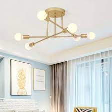 6 Lights Crossed Lines Ceiling Lamp Designer Style Metal Semi Flush Light In Gold For Hallway Low Ceiling Lighting Flush Lighting Semi Flush Lighting