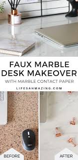 How To Easily Transform An Old Desk With Marble Contact Paper Contact Paper Marble Desk Desk Makeover Diy