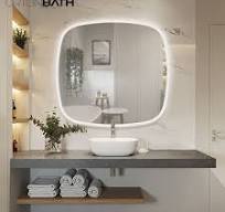 Ortonbath Irregular Shape Square LED Bathroom Vanity Wall Mirror, 3 Colors  Light Dimmable, Makeup Mirror with Anti-Fog Touch Switch  (Front-lit&Backlit) Function