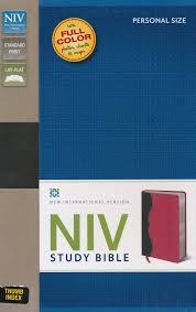Niv Study Bible Soft Leather Look Charcoal Pink Personal Size Thumb Indexed