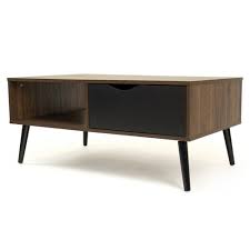 White and dark oak drawer the size of the table: Low Mid Century Coffee Table With Open Shelf And Drawer Storage Dark Wood Black Humble Crew Target