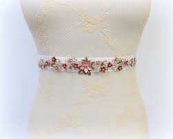 White Floral Elastic Waist Belt Sparkly Pink Flowers Belt Wedding Dress Belt Flower Girl Sash Belt Pakaian