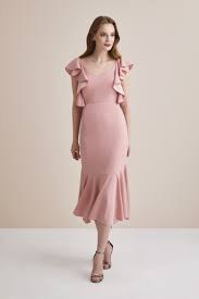 Toz Pembe Kollari Firfirli Sirti Ipli Midi Boy Abiye Elbise 2019 The Dress Aksamustu Giysileri Ve Pembe Elbiseler