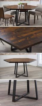 The Hexagon Industrial Steel Pedestal Table Features A Solid Wood Top And Welded Steel Base This Hexagonal O Dining Table Dining Furniture Dining Room Updates