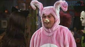 Collection by character fashions & general aesthetics. The Costume Pink Bunny Chandler Bing For Halloween In Friends Spotern