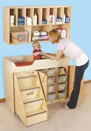 Three generous supply shelves provide handy storage options. Wood Changing Table With Stairs Diaper Organizer Play With A Purpose