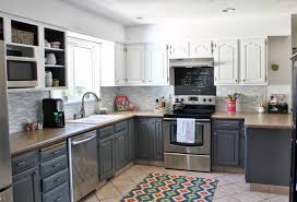 Grey Wood Kitchen Cabinets Design With Brown Granite And Black Appliances Cheap Kitchen Cabinets Kitchen Cabinets With Black Appliances White Kitchen Makeover