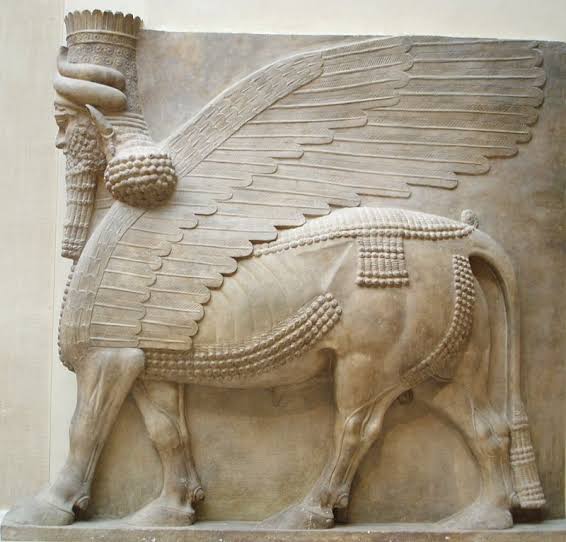 Image result for Human-headed winged bull (shedu), Assyria, limestone, 8th century BC"