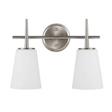 They come in a variety of shapes and styles. Sea Gull Lighting Driscoll 2 Light Brushed Nickel Wall Bath Vanity Light With Inside White Painted Etched Glass 4440402 962 The Home Depot