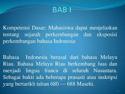 Pengenalan sejarah perkembangan bahasa melayu. Bab I Kompetensi Dasar Mahasiswa Dapat Menjelaskan Tentang Sejarah Perkembangan Dan Eksposisi Perkembangan Bahasa Indonesia Bahasa Indonesia Berasal Ppt Download