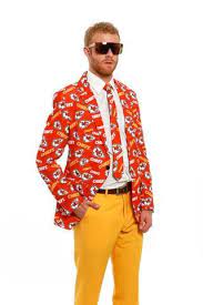 The First Ever Kansas City Chiefs Suit Get Your Nfl Suits And Other Outrageous Clothing At Shinesty Com Outrageous Clothing Suits Suits And Jackets