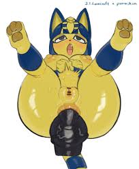 pororikin, ankha (animal crossing), animal crossing, nintendo, highres,  1girl, anal, anal object insertion, animal ears, animal hands, anus, ass,  bar censor, black eyes, breasts, cat ears, cat tail, censored, cleft of  venus,