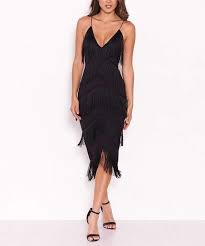 Ax Paris Black Tiered Fringe Bodycon Dress Women In 2020 Womens Dresses Curve Hugging Dress Dresses