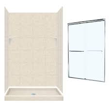 Swanstone Tahiti Desert Solid Surface Wall And Floor 5 Piece Alcove Shower Kit Common 48 In X 32 In Actual Alcove Shower Kits Shower Kits Shower Wall Kits