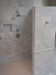 While they have become more popular, you can make your master bath stand out by incorporating elegant features you only find in luxury homes. Doorless Shower Design Bathroom Transitional With Marble Metal Cup Pulls