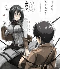 q q 958023, eren yeager, mikasa ackerman, shingeki no kyojin, translated,  1boy, 1girl, bdsm, belt, black hair, bondage, bound, breath, femdom,  frottage, girl on top, hetero, jacket, rape, scarf, short hair, sweat,
