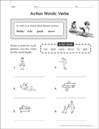 Free first grade spelling word list curriculum with 36 weeks of printable worksheets, a master word list, and dictation sentences for testing. Action Words Verbs Grammar Practice Page Printable Skills Sheets