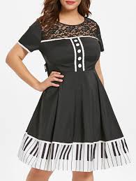 Sans manche type de taille: Robe Vintage Contrastee Panneau En Dentelle De Grande Taille En Black Rosegal Com France