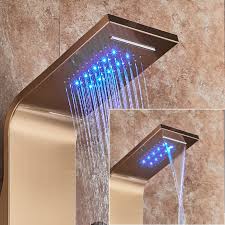 Golden Shower Panel Waterfall Rain Shower Column Wall Mounted Led Light Bathroom Shower System Swivel Massage Jet Bidet Sprayer Priparax Com