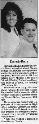 Daily Press clipping of marriage announcement of Michael Patrick Berry and  Sherie Lynn Easterly.