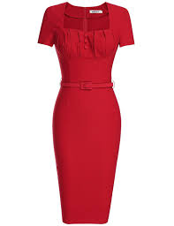 Muxxn Women 39 S Retro 1960s Square Neck Bodycon Formal Work Dress At Amazon Women S Clothing Store Red Bodycon Dress Dresses For Work Red Formal Dresses