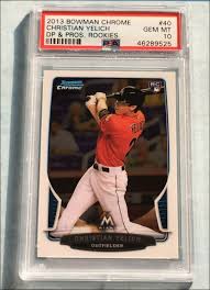 Shop comc's extensive selection of christian yelich rookie card baseball cards. 2013 Bowman Chrome Christian Yelich Psa 10 Value 51 00 505 50 Mavin