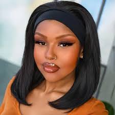 14 Inch black bob headband wig