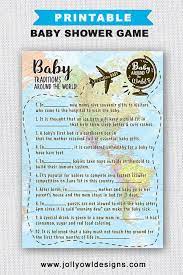 Baby Around The World Baby Shower Game Card Baby Traditions Travel Baby Shower Theme Travel Baby Showers Baby Shower Game Cards