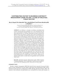 Pdf Contributing Factor To Business Continuity Management Bcm Failure A Case Of Malaysia Public Sector