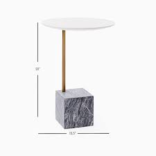 Round 9.5 metal cocktail table. Cube C Side Table White Gray Marble