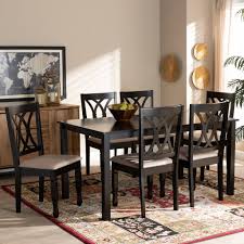 Browse value city furniture for a great selection of dining room furniture at affordable prices. Baxton Studio Reneau Modern Sand Fabric Espresso Brown Finished Wood 7 Pc Dining Set Wholesale Interiors Rh316c Sand Dark Brown 7pc Dining Set