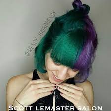 Half Green Half Purple Hair This Sunday Funday Creation Is By Dev At Scott Lem Purple And Green Hair Hair Inspo Color Hair Color