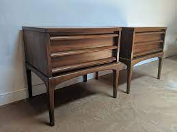 This price includes getting this piece (or entire set, if applicable) in what we call restored vintage condition. Mid Century Modern Lane Rhythm Walnut Side Tables C 1972 Epoch