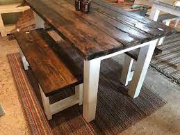 Small Farmhouse Table Rustic Farmhouse Table With Benches Etsy Farmhouse Table With Bench Small Farmhouse Table Rustic Kitchen Tables