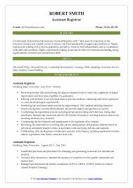 Assistant Registrar Resume Samples Qwikresume