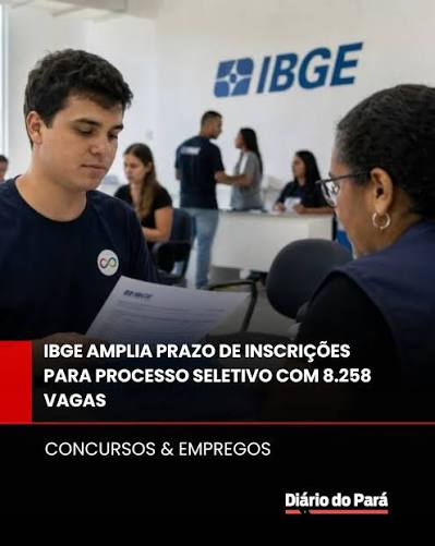 📚💼 O IBGE prorrogou as inscri&ccedil;&otilde;es para o processo seletivo que oferece 8.258 vagas tempor&aacute;rias para quem tem ensino m&eacute;dio completo. Os sal&aacute;rios v&atilde;o at&eacute; R$ 4.008, com benef&iacute;cios como aux&iacute;lio-alimenta&ccedil;&atilde;o e