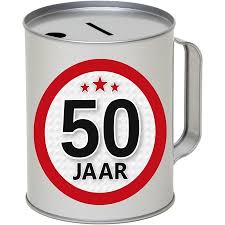 Cadeau Voor Abraham Sarah Geld Inzamelen Collectebus Zilver 13 Cm Metaal Met 50 Jaar Sticker Fun En Feest