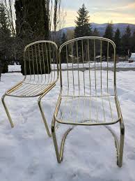 Vintage Cantilever Chairs Mod Gold Brass Dining Chairs Mid Etsy Wire Dining Chairs Cantilever Chair Chair