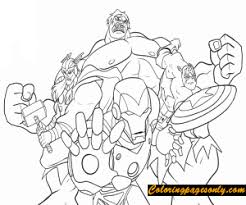 .wanted a color that did not suggest any particular ethnic group.15 colorist stan goldberg, however, had problems with the grey coloring, resulting in lee gave the hulk's alter ego the alliterative name bruce banner because he found he had less difficulty remembering alliterative names. Iron Man Thor Hulk And Captain America From Avengers Coloring Pages Cartoons Coloring Pages Free Printable Coloring Pages Online