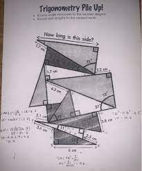 The team found the trigonometry pile up problem and thought it would be a good cumulative activity to review triangle trigonometry and the pythagorean theorem. Trigonometry Pile Up Round Angle Measures To The Chegg Com