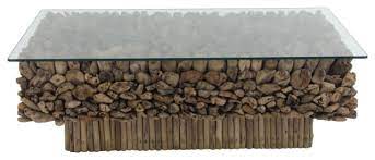 Each creation is a unique marriage of function and form. Large Rectangular Natural Driftwood Coffee Table With Clear Glass Top Rustic Coffee Tables By Brimfield May Houzz
