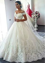 Dressylady 2018 Gorgeous Off The Shoulder Appliques Ball Gown Wedding Dress For Bride At A Wedding Dresses Lace Ballgown Ball Gowns Wedding Tulle Wedding Dress