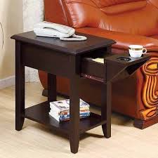 Accent Chairside Sofa Side Snack Table Stand Tea Cup Holder Drawer Wood Espresso End Tables With Storage Chair Side Table Living Room Accent Tables
