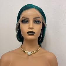 12” 13x5 Side T-Part Lacefront, 180% Human Hair Wig, Customized/Colored  Green