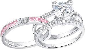 Buy Newshe Jewellery Round Pink Cz 925 Sterling Silver Wedding Band Engagement Ring Sets Size 5-12 Online In Indonesia B014a43c1u