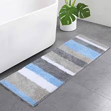 After just one wash, the. Amazon Com Buganda Microfiber Stripe Bathroom Rugs Runner Shaggy Soft Absorbent Machine Washable Non Slip Bath Mat And Bath Rugs For Bathroom Blue And Grey 17 X47 Home Kitchen