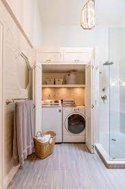 Backsplash and floor tiles do a great job in creating a cool environment for your laundry room. Bathroom Closet Combo Shower Tub 43 Super Ideas Laundry Room Bathroom Laundry Room Closet Laundry In Bathroom
